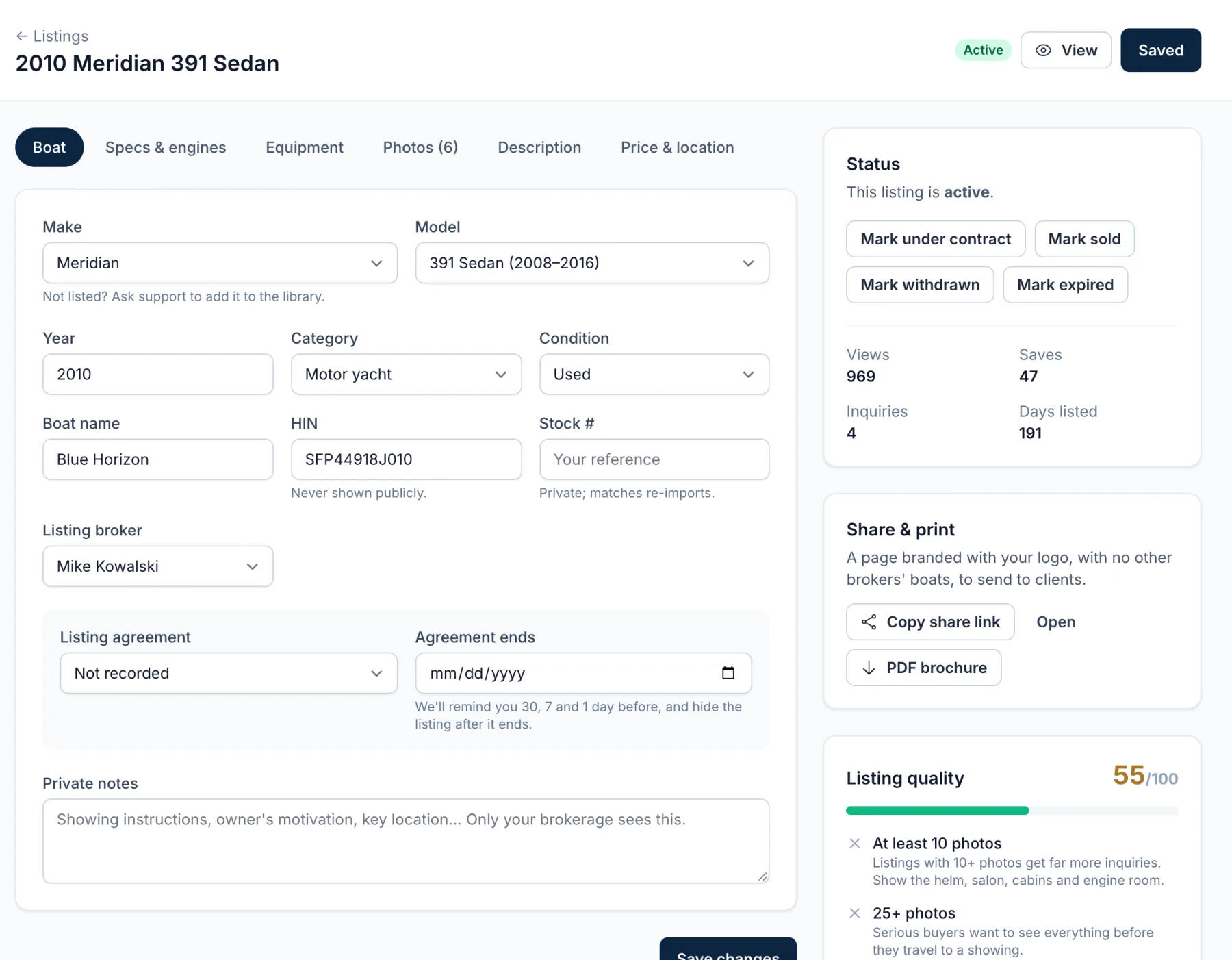 Listing editor screen in the YotPlace dashboard